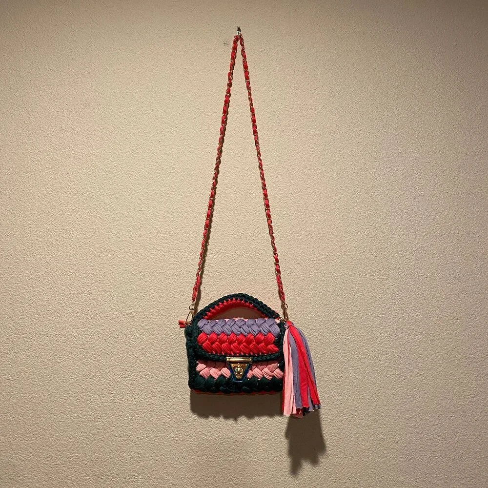 Colorful‎ Braided Crochet Shoulder Purse  Handmade Summer Bag 7x8
